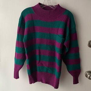 PURPLE & GREEN STRIPED VINTAGE SWEATER - SIZE S!